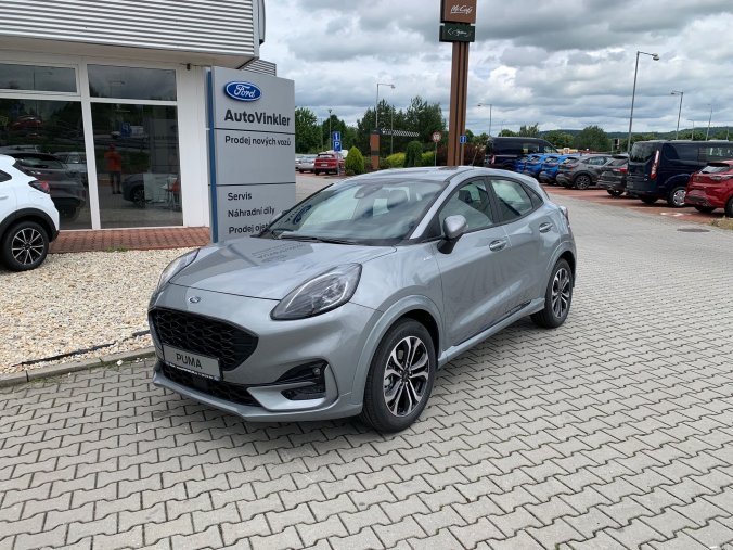 Ford Puma, ST-Line, 5dveřová, 1.0 EcoBoost Hybrid (mHEV) 92 kW/125 k, 6st. manuální, barva stříbrná